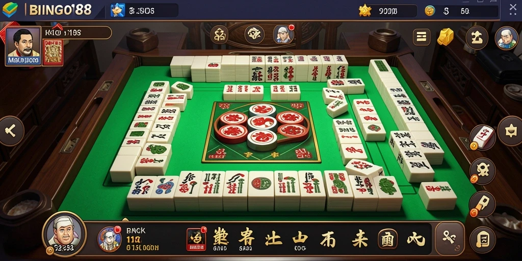Tampilan gameplay seru dari BINGO188 dengan elemen Mahjong yang klasik.