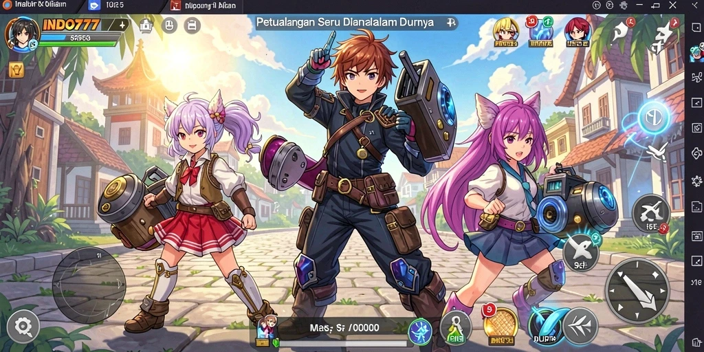 Tampilan gameplay yang dinamis dan penuh warna di dunia anime.