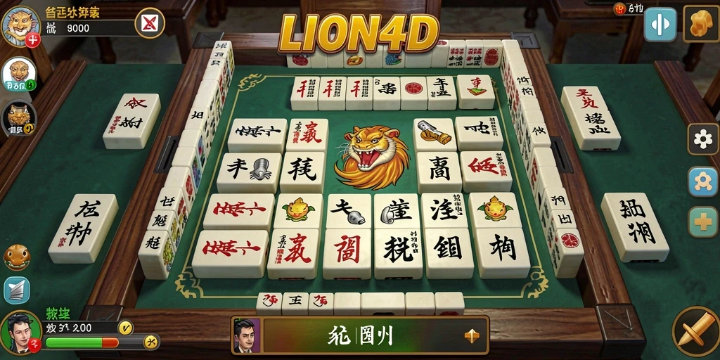 Tangkapan layar utama LION4D dengan gameplay Mahjong yang menarik.