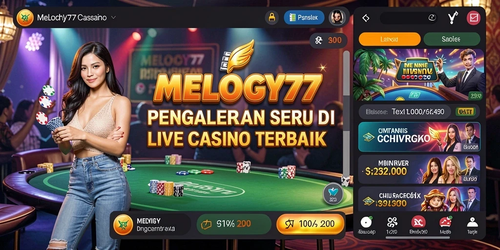 Tangkapan layar MELODY77 menunjukkan dealer yang sedang beraksi dengan pemain di meja Live Casino.