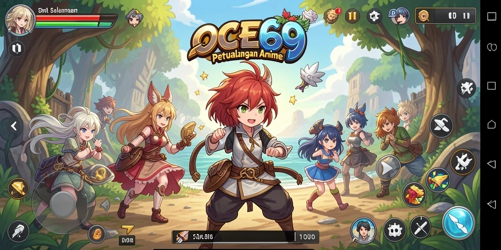 Tangkapan layar menunjukkan aksi seru di dalam dunia Anime OCE69.