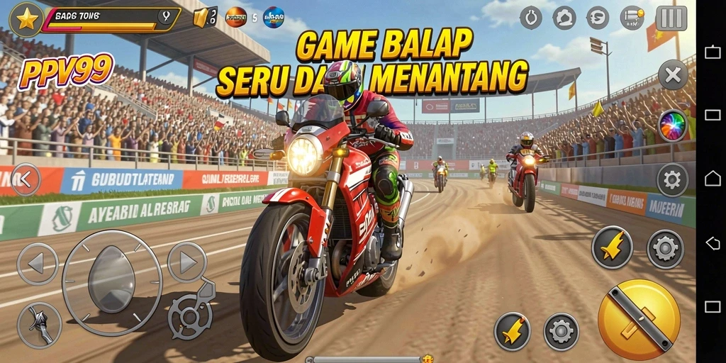 Screenshot gameplay PPV99 menampilkan balapan seru dan mobil balap beraksi.