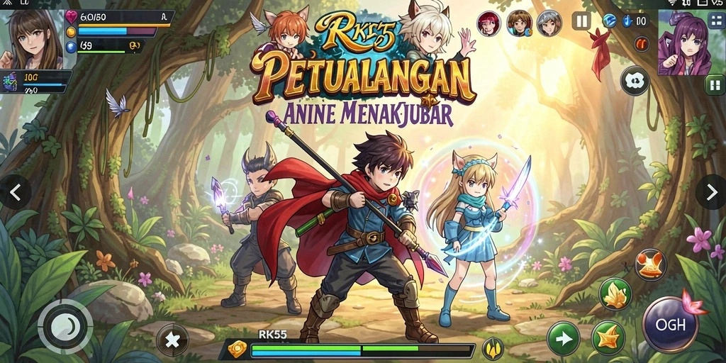 Screenshot gameplay RK55 menampilkan pertarungan seru dan grafik anime yang menawan.