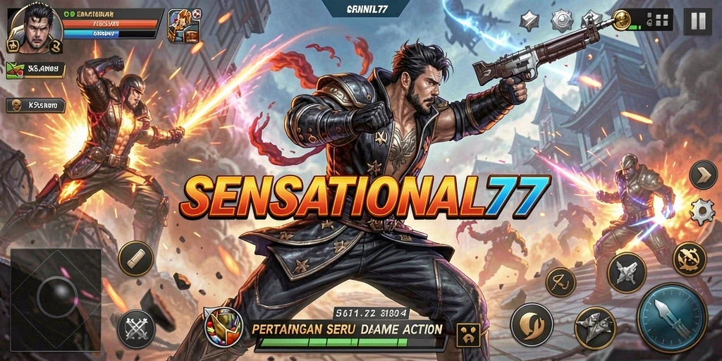Screenshot gameplay SENSATIONAL77 menunjukkan aksi pertarungan yang intens.