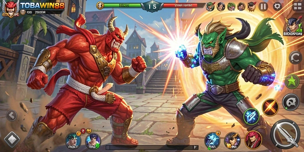 Screenshot TOBAWIN88 menampilkan gameplay bertarung yang intens dan seru.