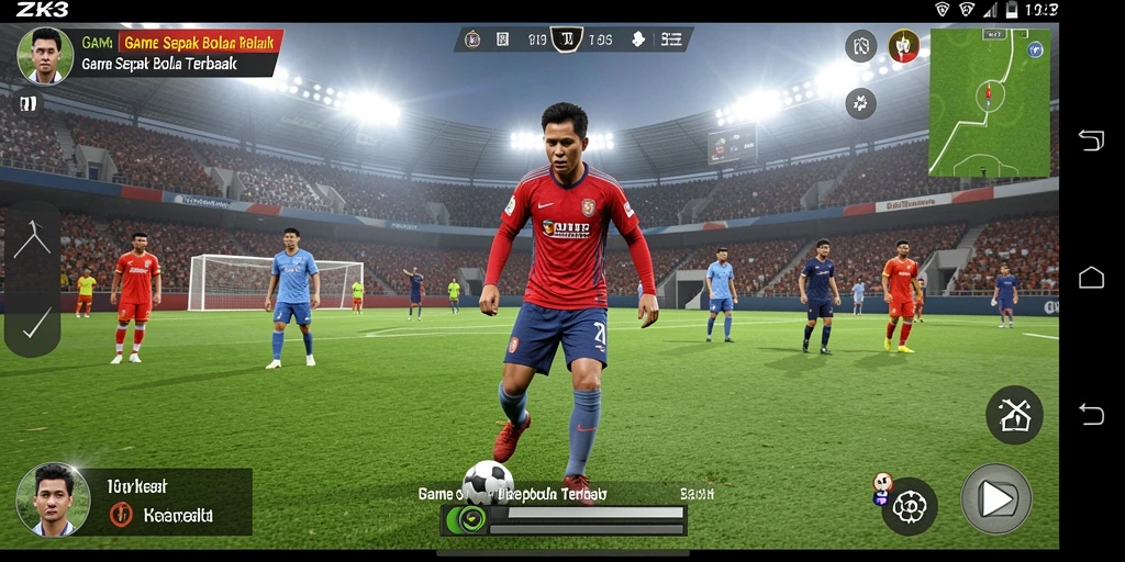 Tampilan gameplay ZK3 dengan aksi sepak bola yang mendebarkan.