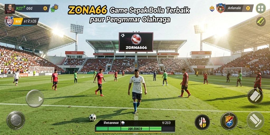 Tangkapan layar dari permainan ZONA66 yang menampilkan aksi sepak bola.